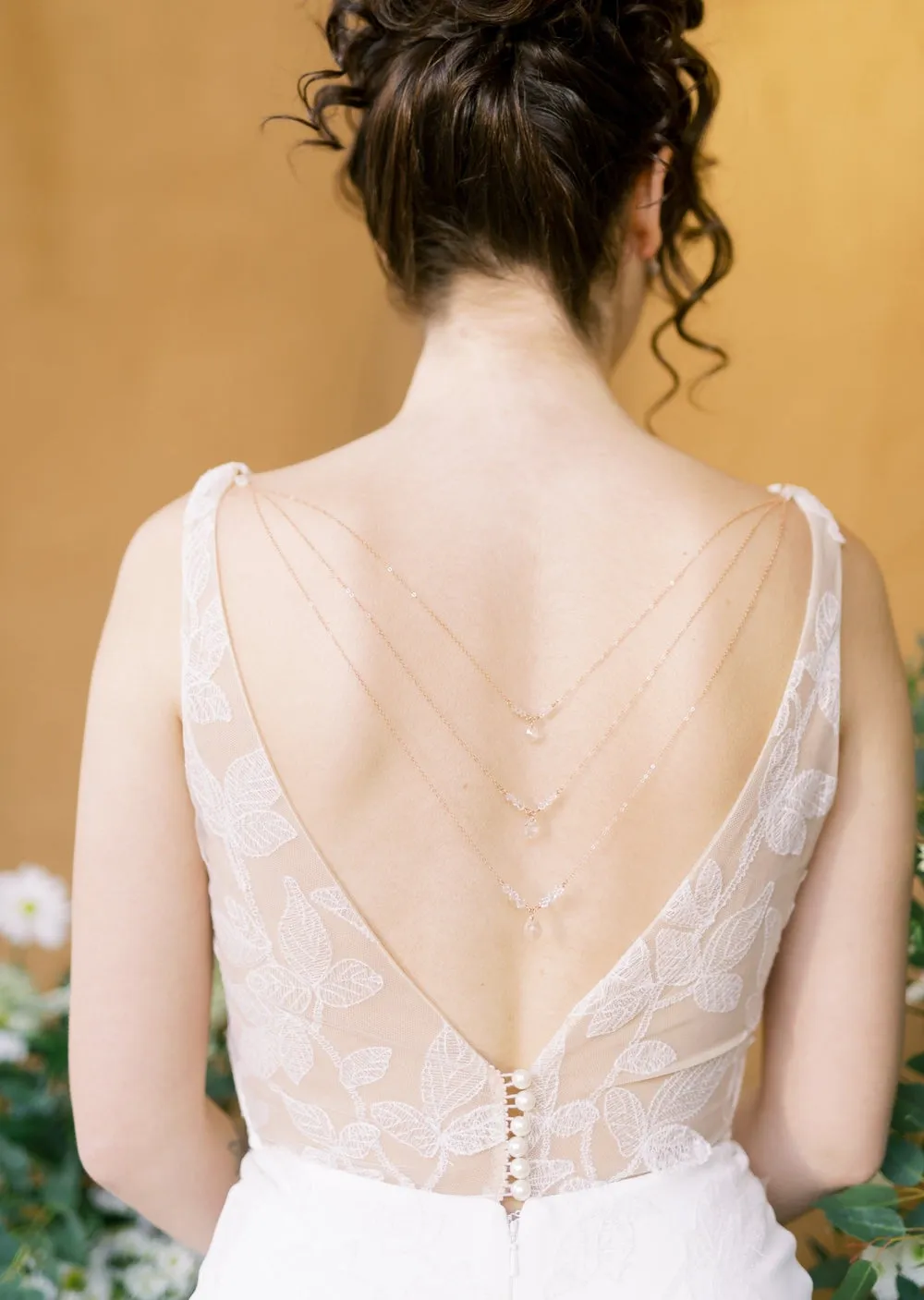 ELLIE Crystal Pearl Drop Back Jewelry for Wedding Dress