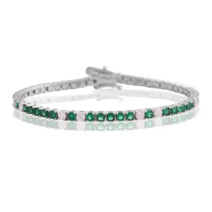 Emerald CZ Design Interval Tennis Bracelet in White Gold