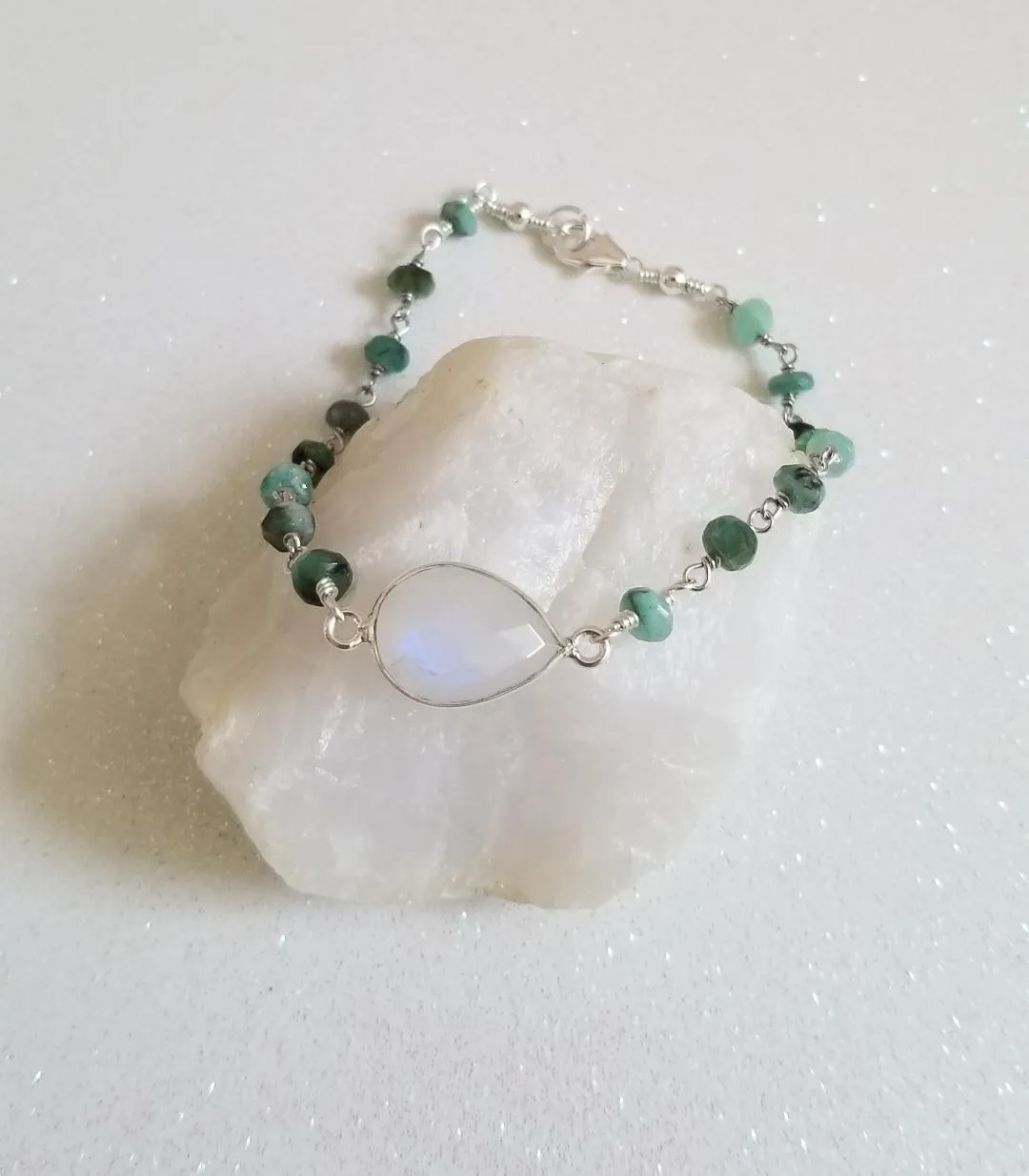 Emerald Rosary Chain and Moonstone Bracelet