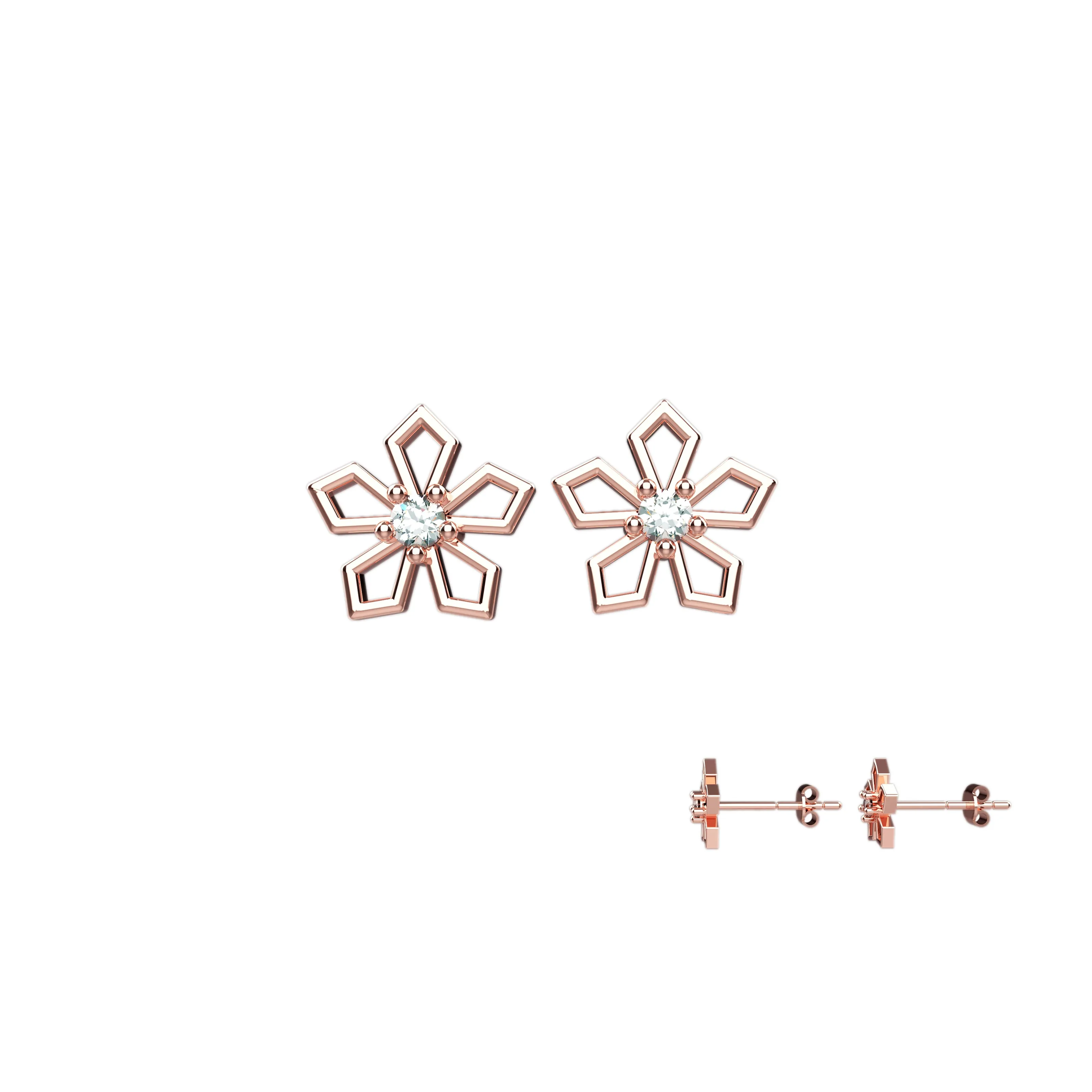 Floral Clear Diamond Stud Earrings