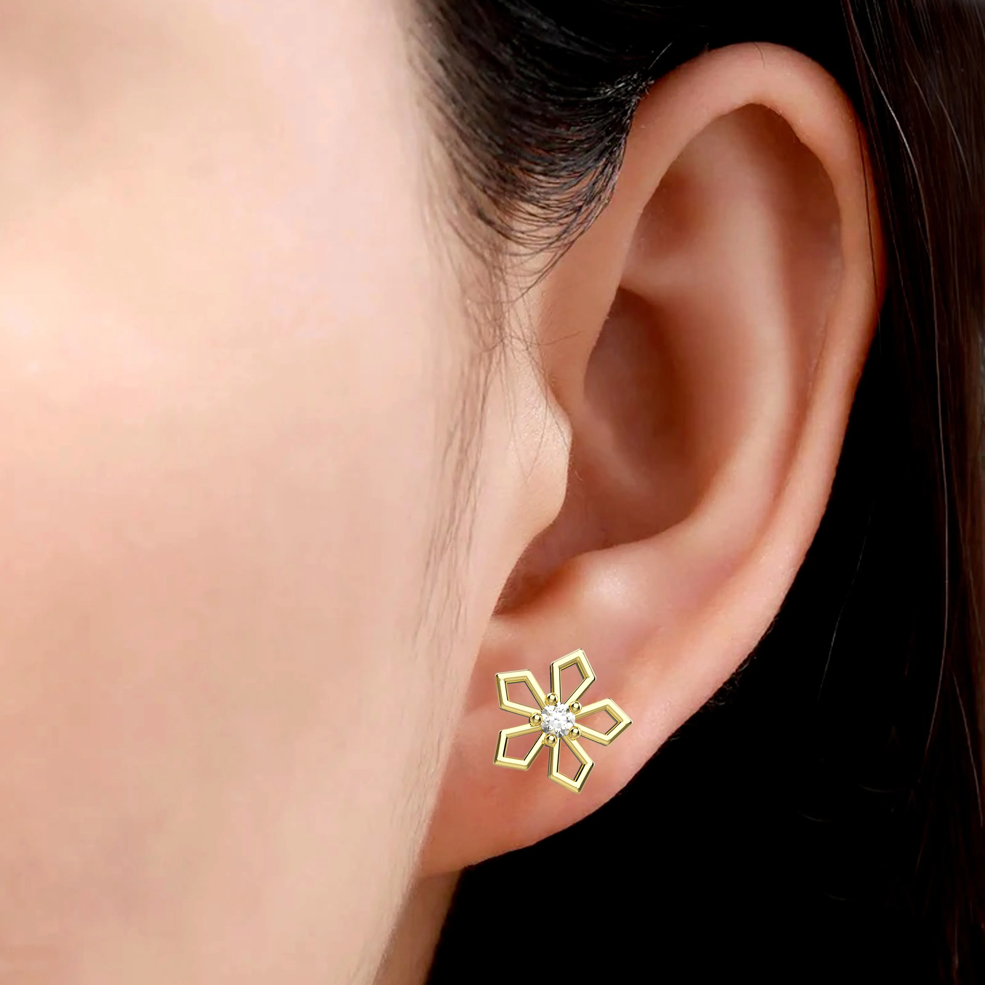 Floral Clear Diamond Stud Earrings