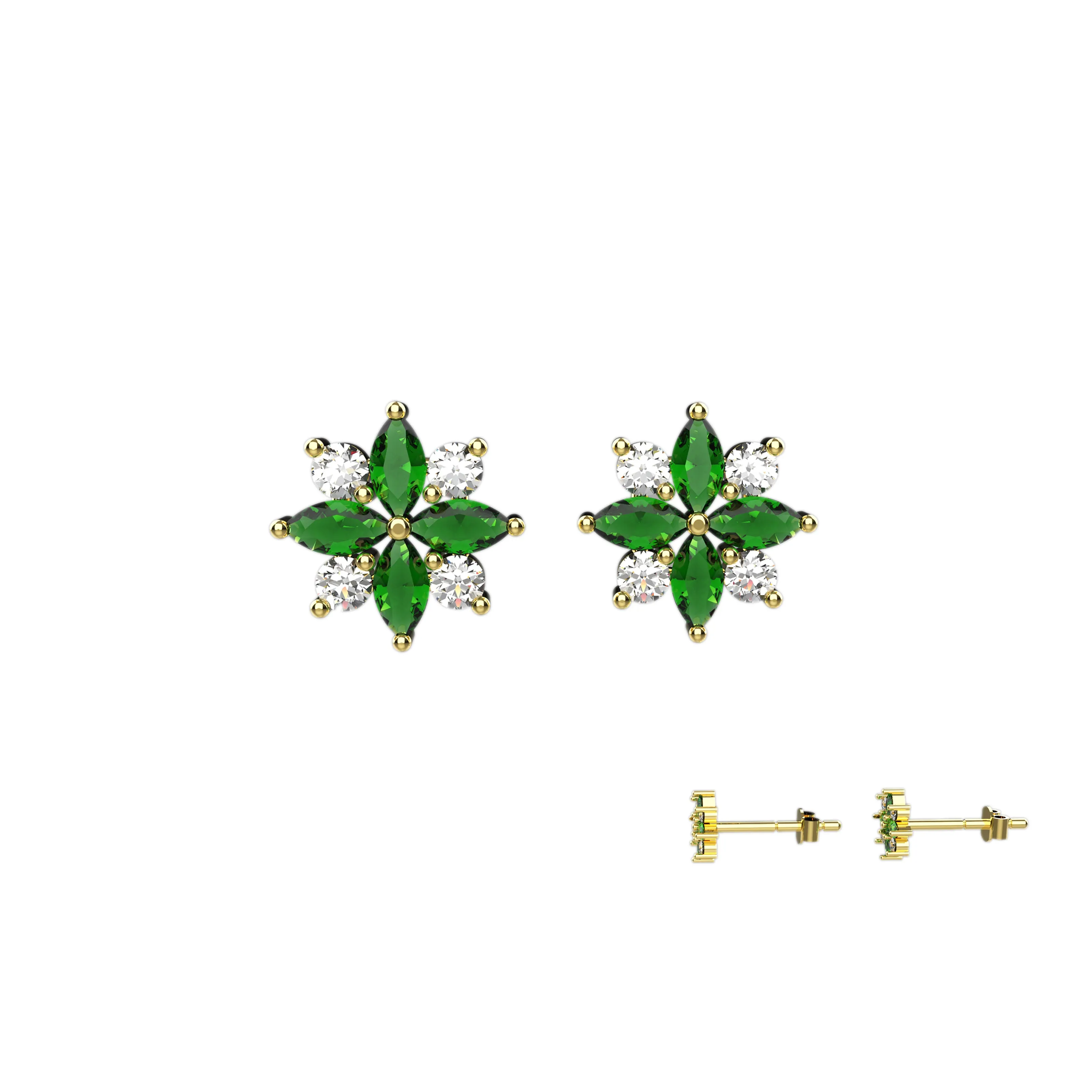 Floral Stud In Emerald Gems Earrings