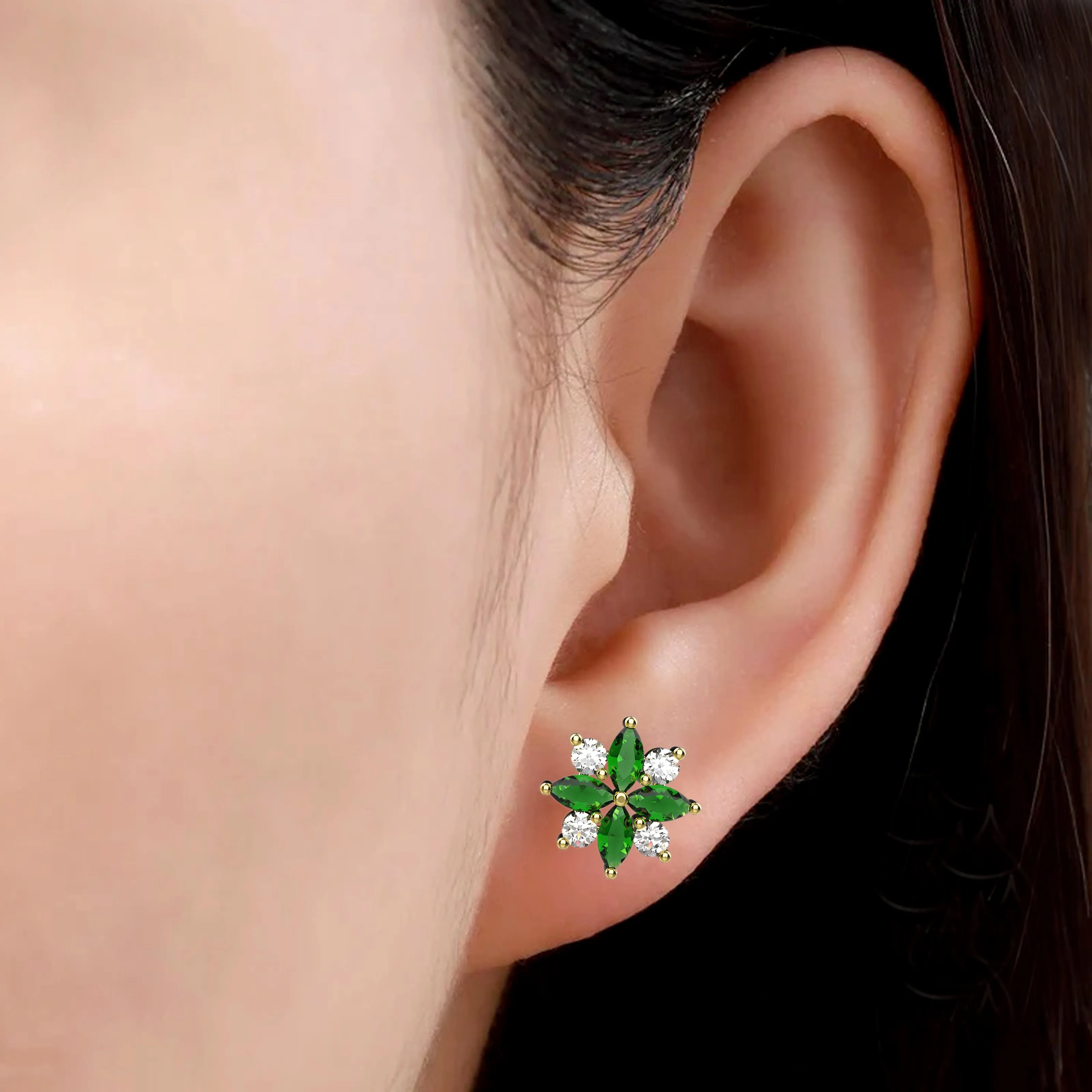 Floral Stud In Emerald Gems Earrings
