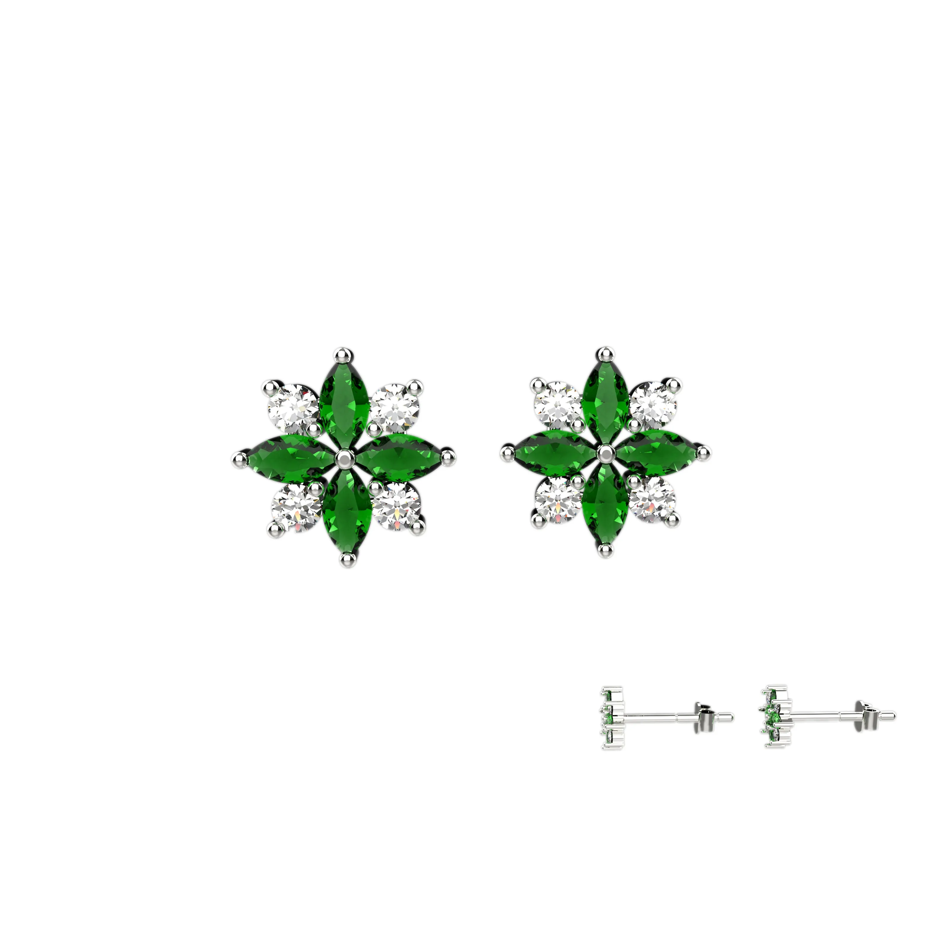 Floral Stud In Emerald Gems Earrings
