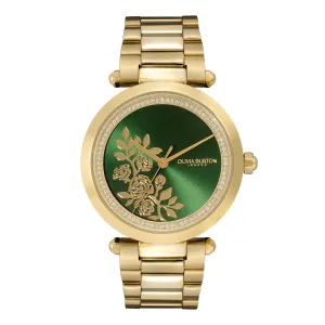 Floral T-Bar Green & Gold Bracelet Watch (24000043)