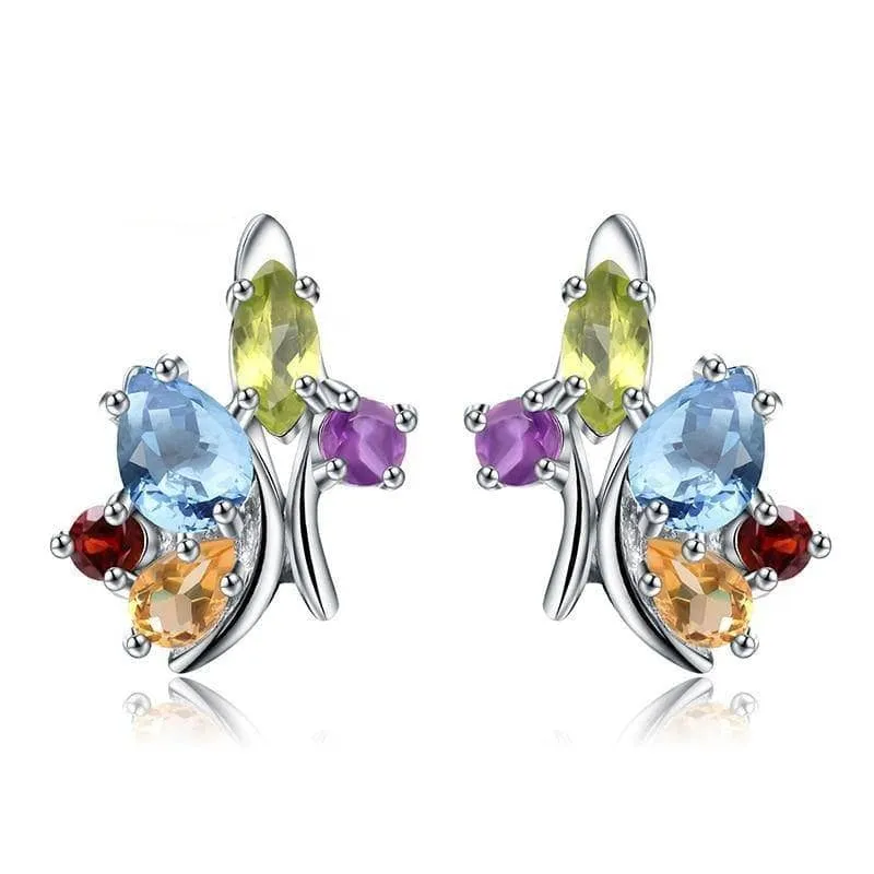 Flower Multicolor Gemstone Stud Earring