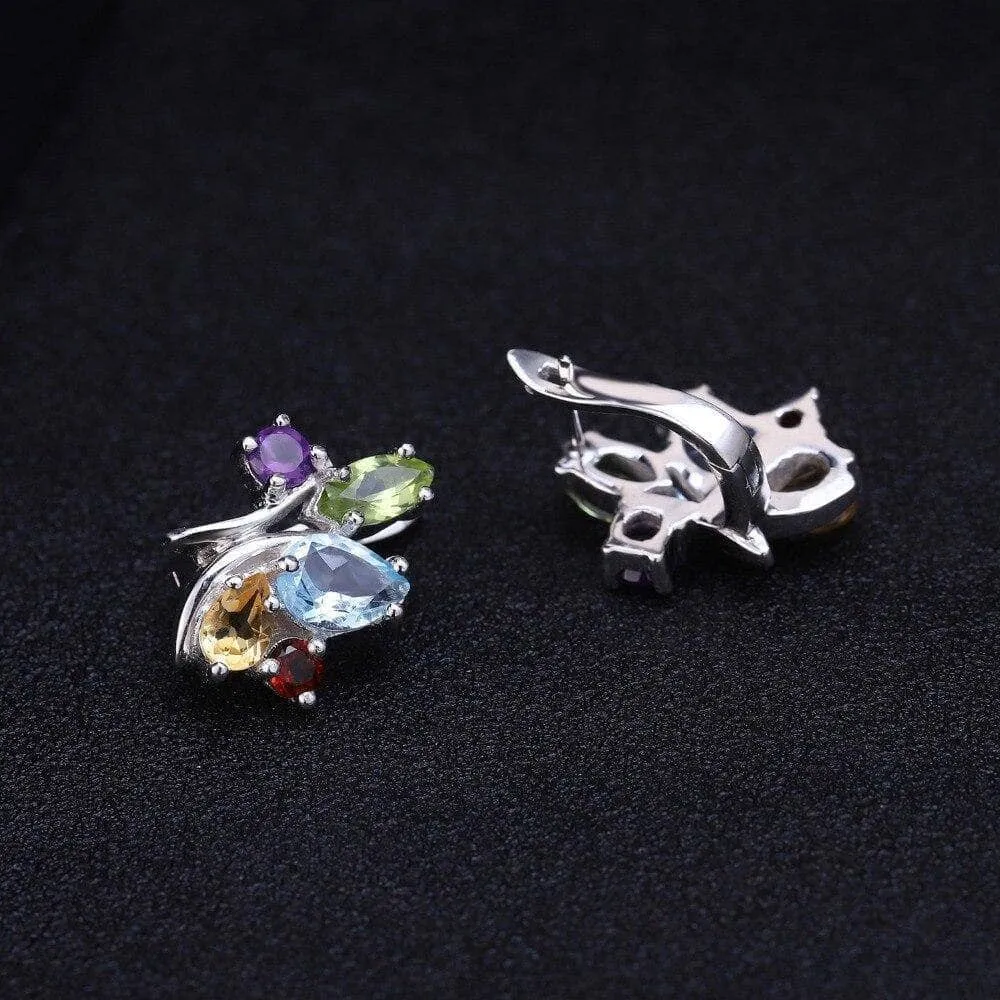 Flower Multicolor Gemstone Stud Earring