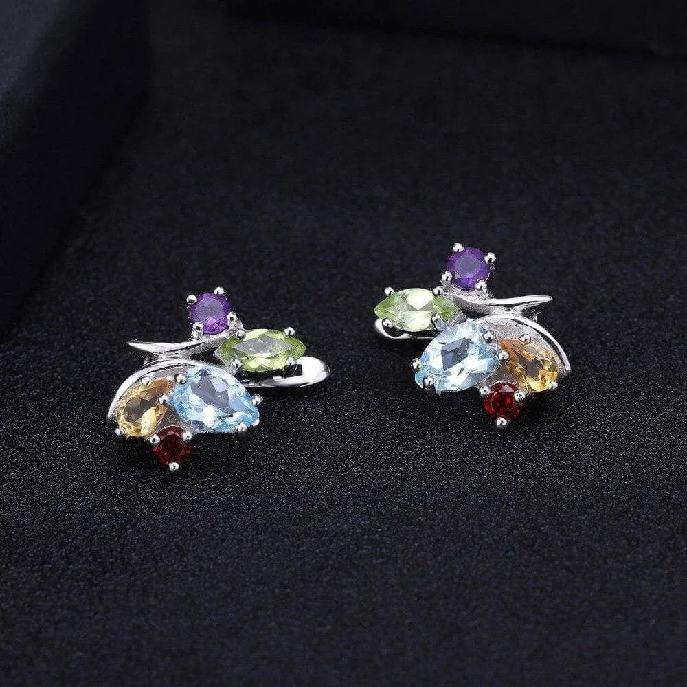 Flower Multicolor Gemstone Stud Earring