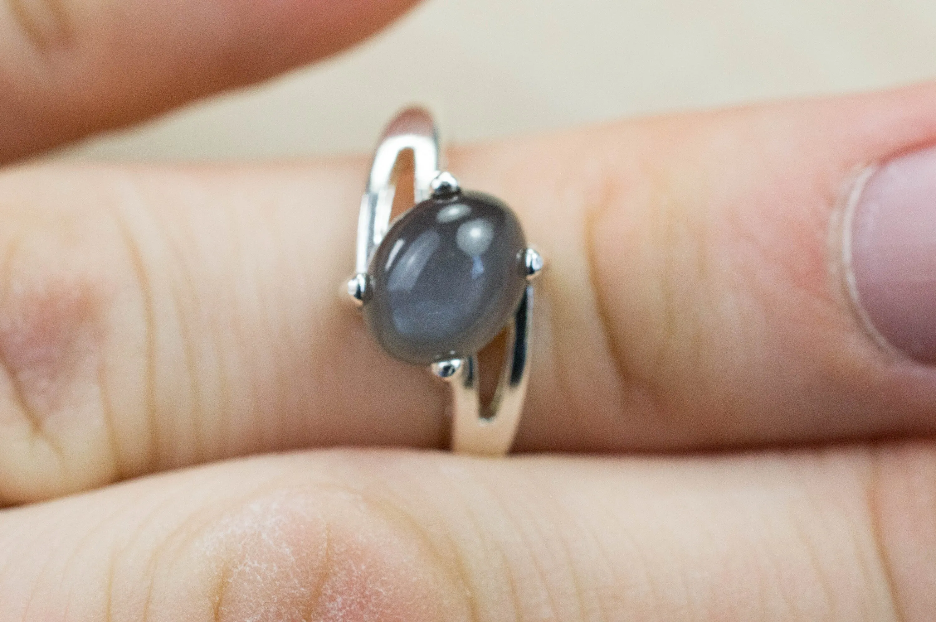Gray Moonstone Ring; Genuine Untreated India Moonstone