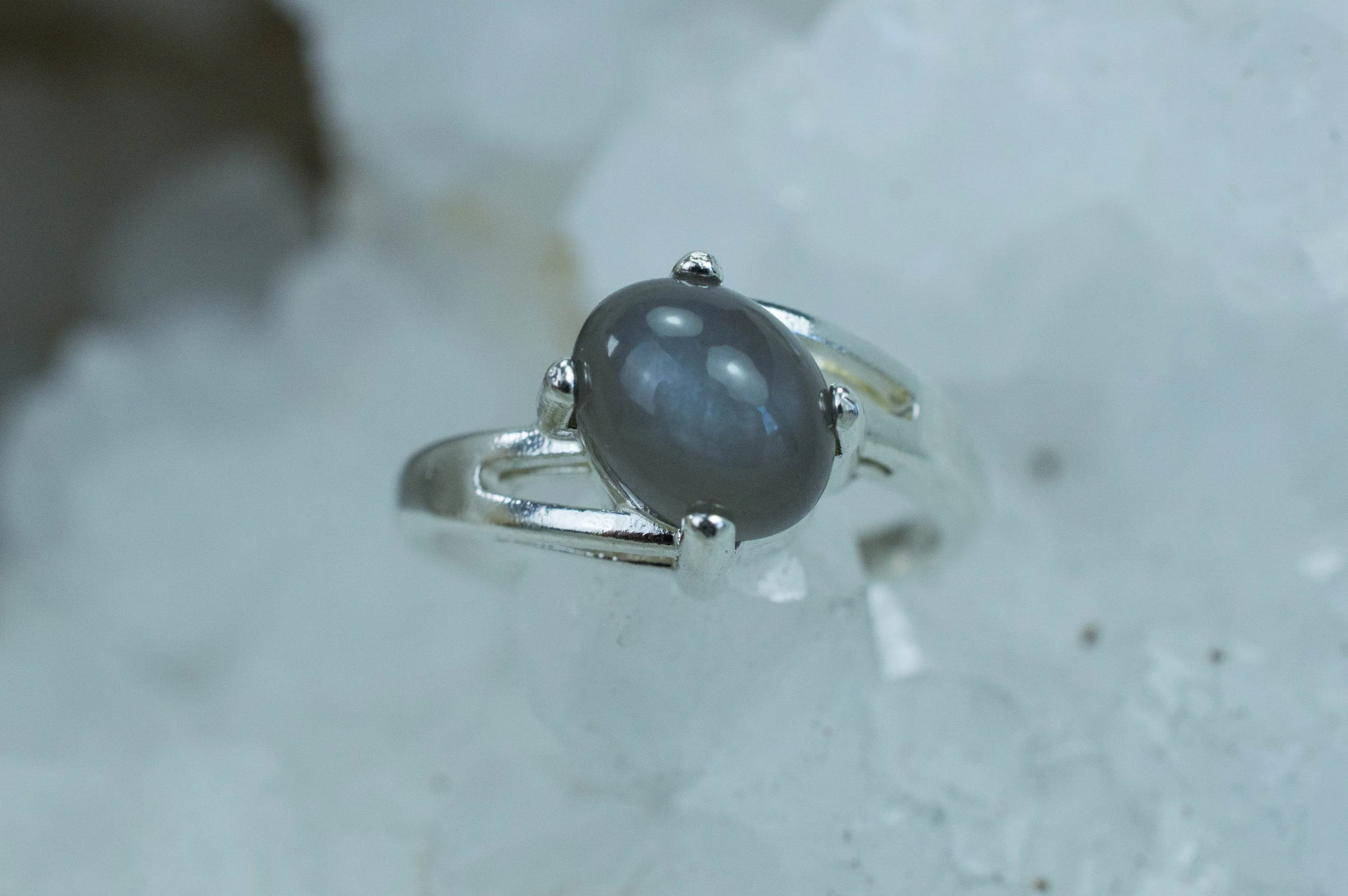 Gray Moonstone Ring; Genuine Untreated India Moonstone