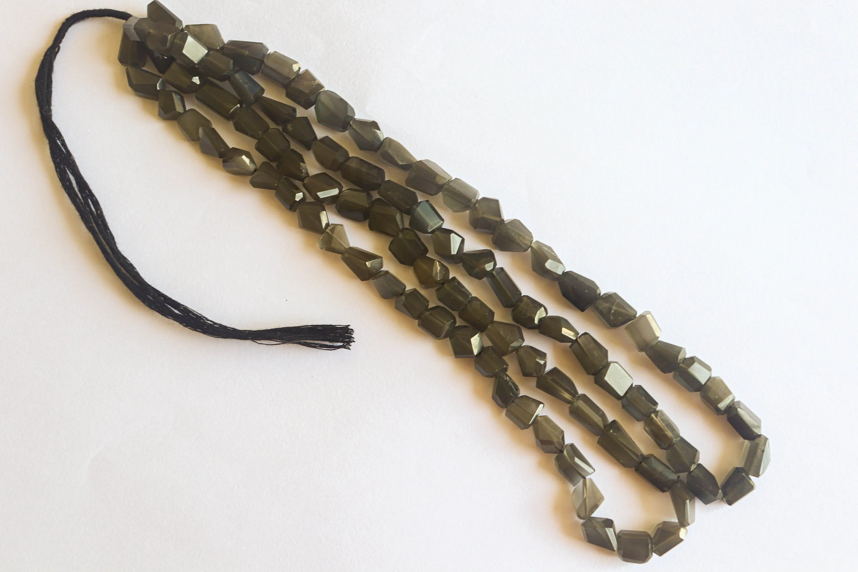 Grey Moonstone Faceted Uneven Tumbles | 16 inch String | 8x10mm | 44 Pieces | Center drill | Natural Gemstone Beads for jewelry making