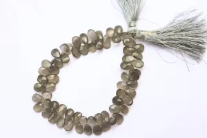 Grey Moonstone Pear Briolette Faceted | 6x9mm | 8 inch strand | 66 Pieces | Side Drill | Moonstone Sheen | For Jewelry making