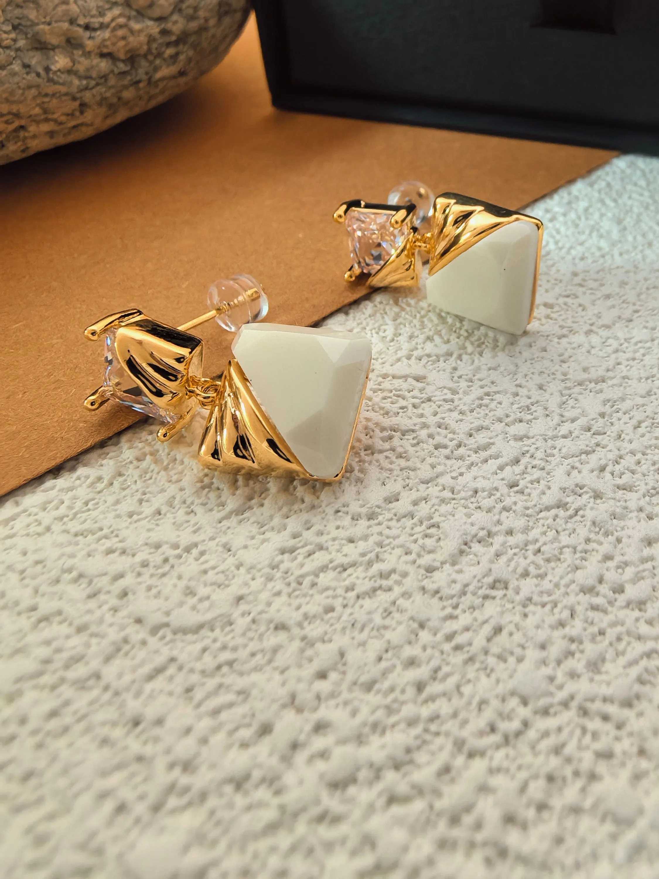 Handmade Chic Cube Rhinestone Post Back Drop Stud Earrings