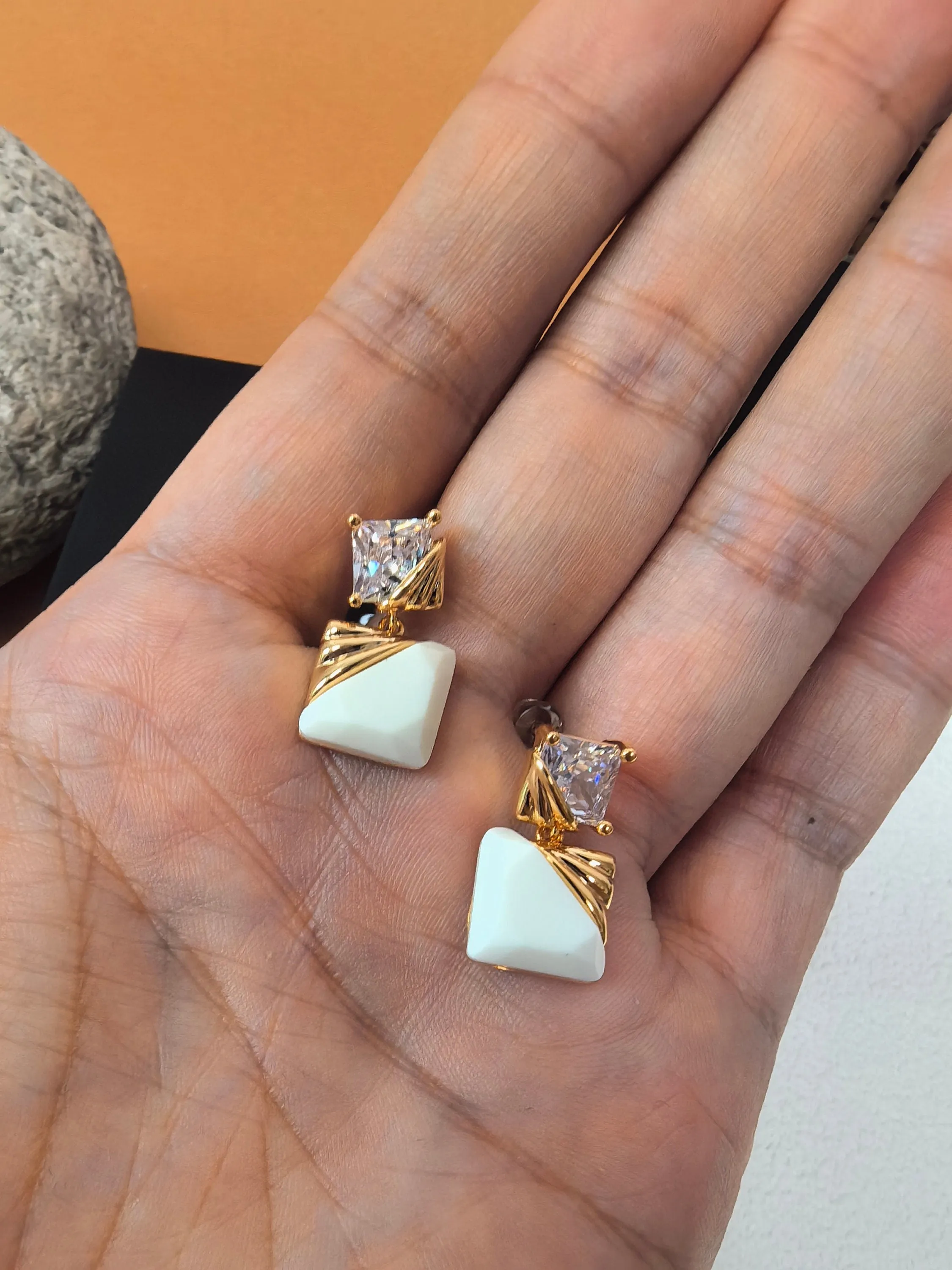 Handmade Chic Cube Rhinestone Post Back Drop Stud Earrings