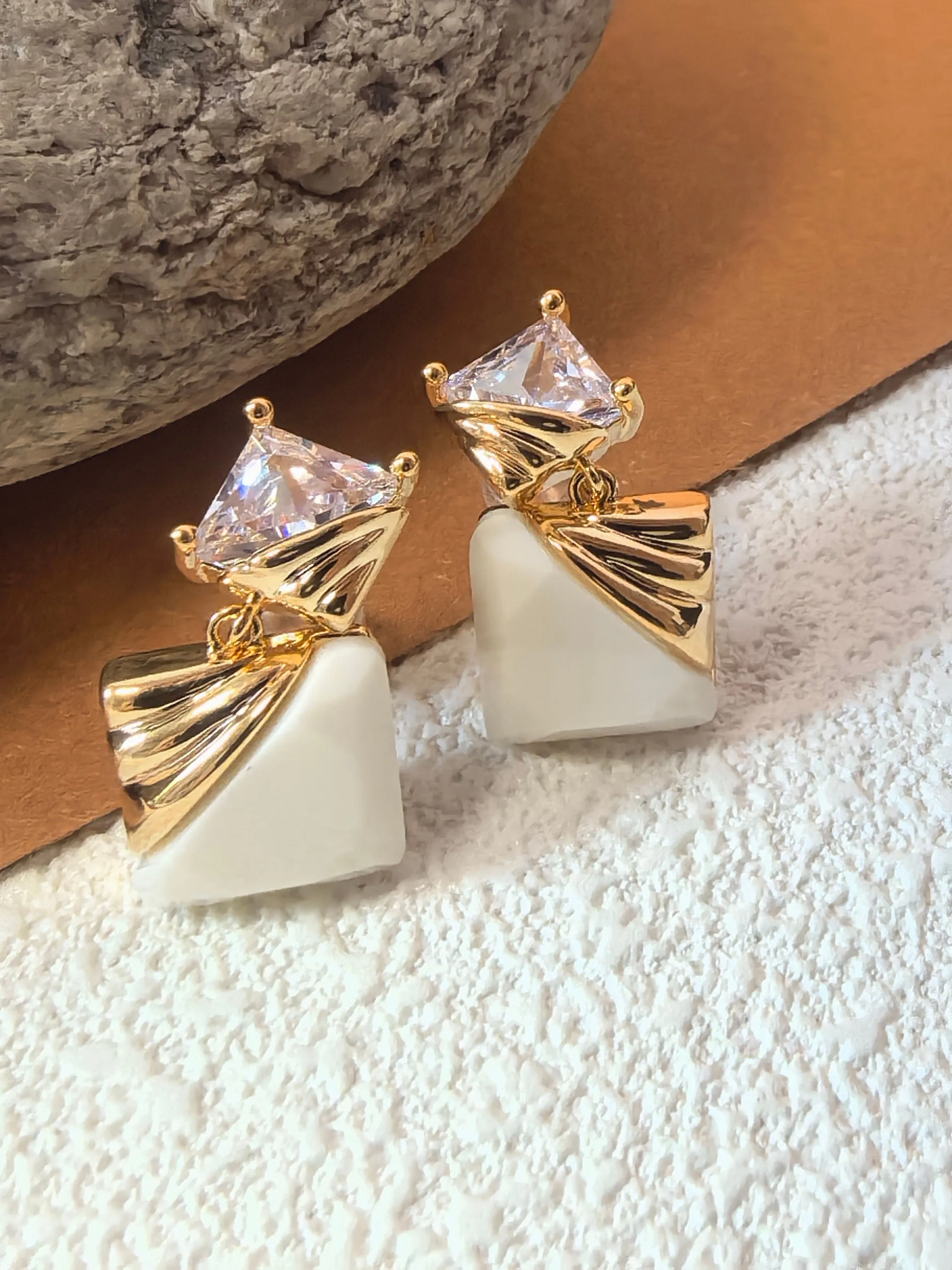 Handmade Chic Cube Rhinestone Post Back Drop Stud Earrings