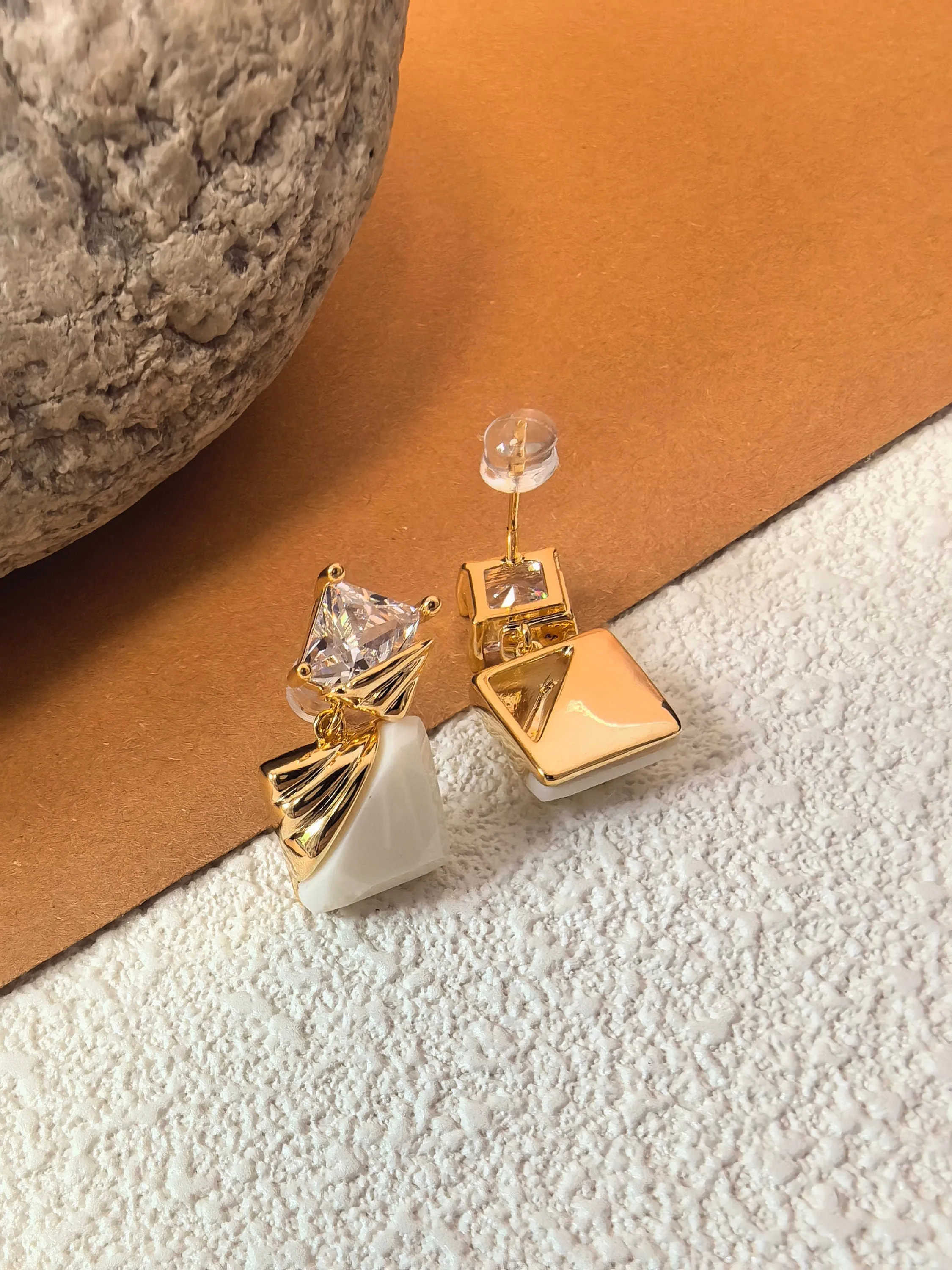 Handmade Chic Cube Rhinestone Post Back Drop Stud Earrings