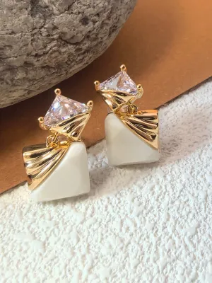 Handmade Chic Cube Rhinestone Post Back Drop Stud Earrings