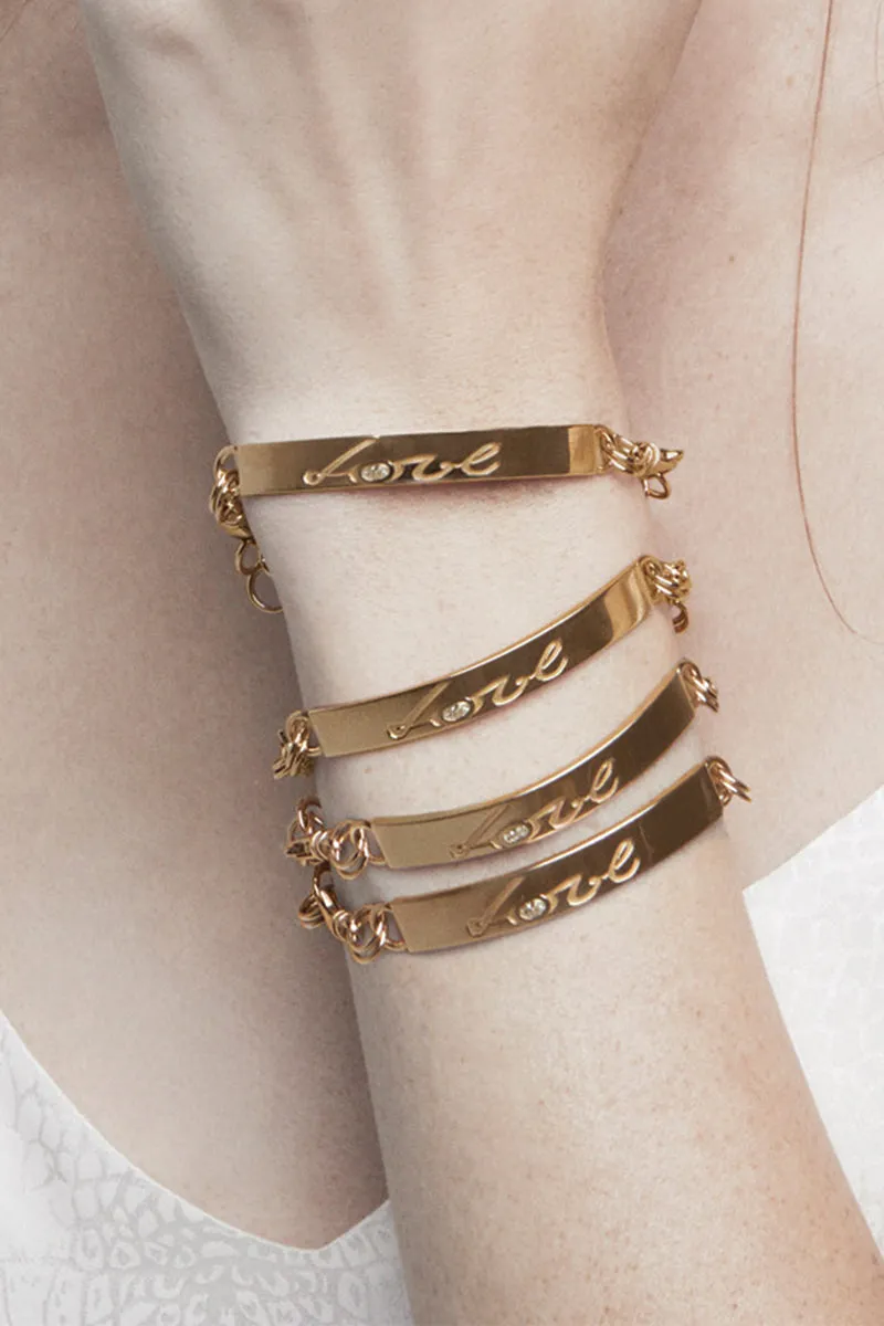 ID Bracelet With Diamond LOVE in Yellow Gold