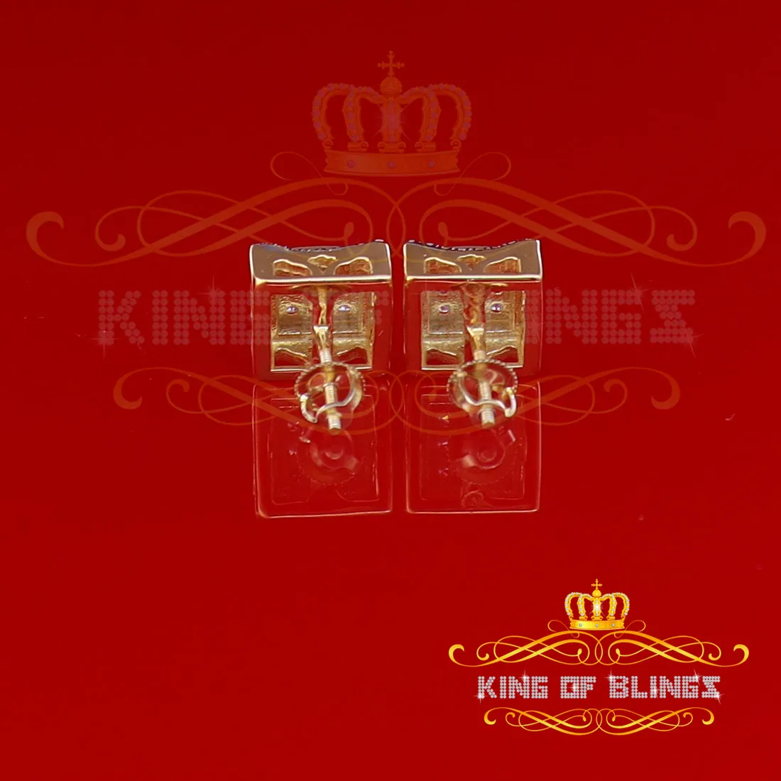 King of Bling's 925 Silver Yellow Elegant Square Screw Back 0.99ct Cubic Zirconia Women Earrings