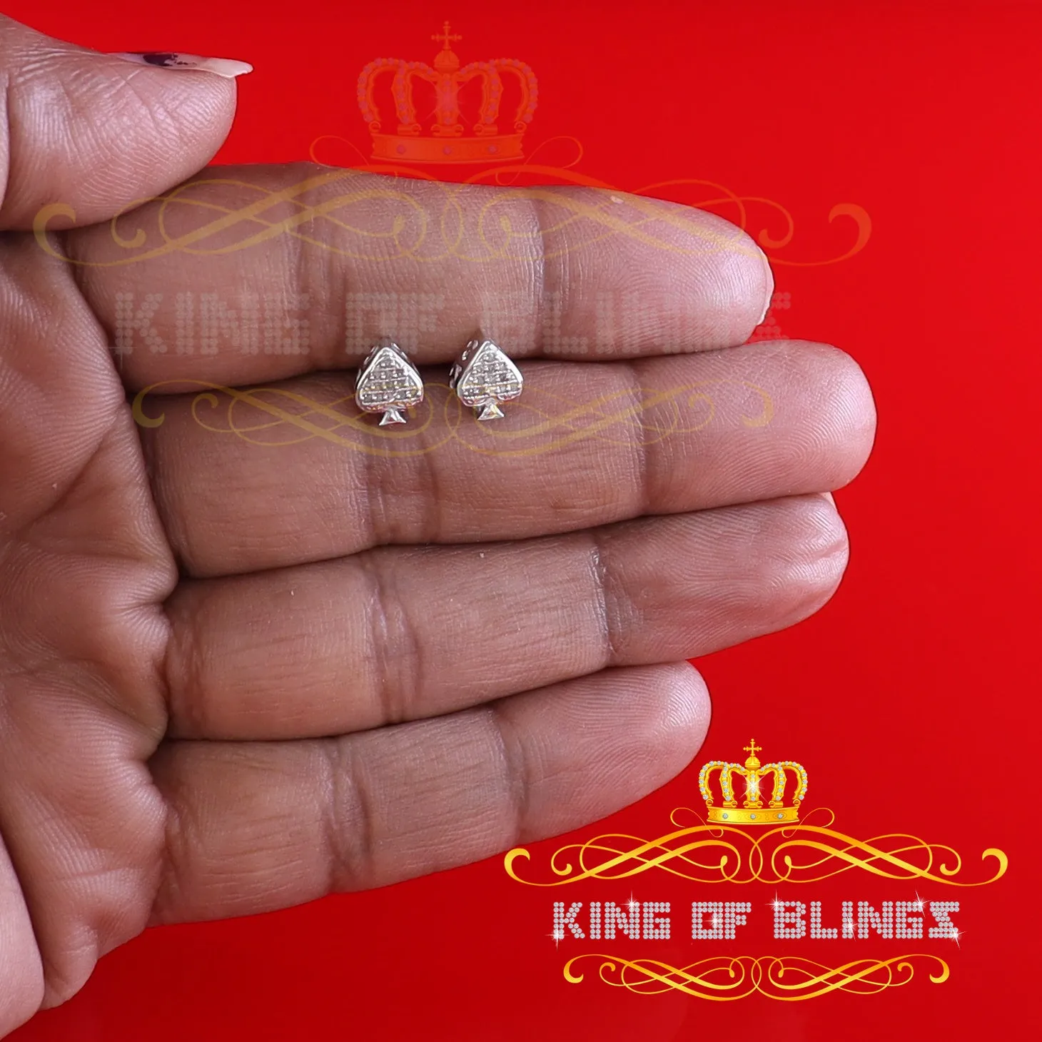 King Of Bling's 925 Sterling Silver White 0.05ct Diamond For Women's & Men's Stud Heart Earrings