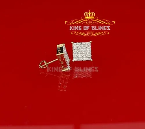 King of Bling's 925 Yellow Silver 2.88ct Cubic Zirconia Women's & Men's Hip Hop Square Earrings