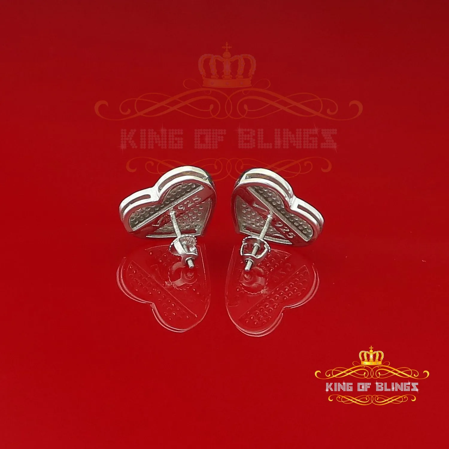 King Of Bling's Aretes Para Hombre Heart 925 White Silver 0.66ct Diamond Women's /Men's Earrings