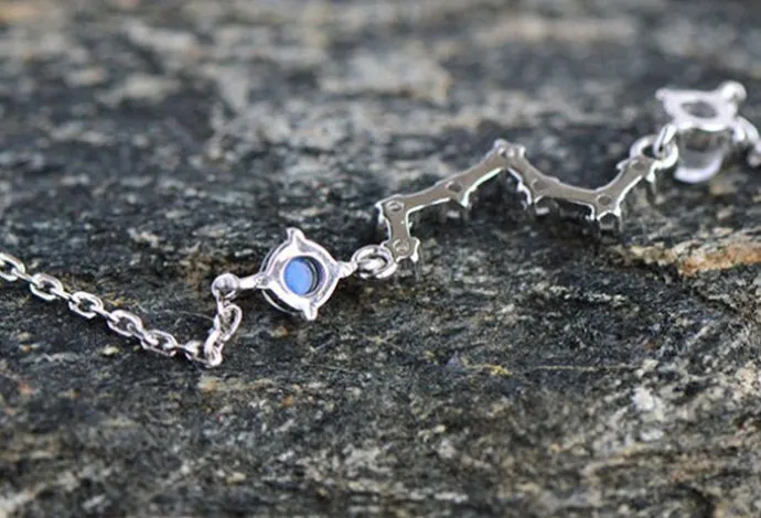 Moonstone Big Dipper Bracelet in White Gold Plated Silver June Birthstone Jewelry Women