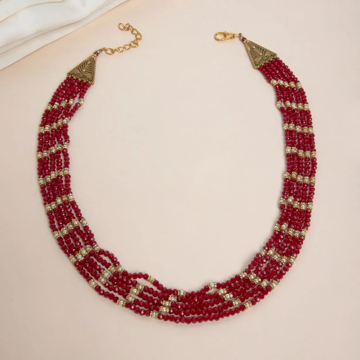 Multi-Strand Beaded Necklace with Golden Accents