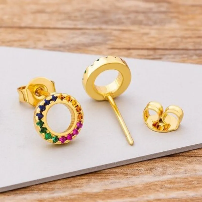 Multi-style Cute Rainbow Zircon Heart Stud Earrings