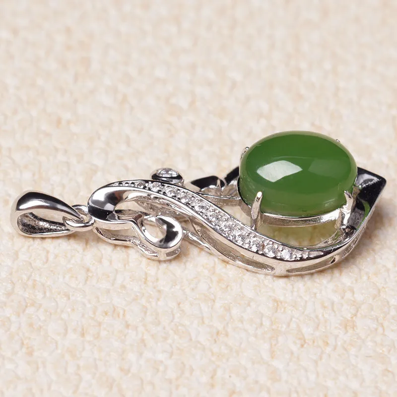Natural Jade Pendant Nephrite Silver Zircon Pendant ZPT137