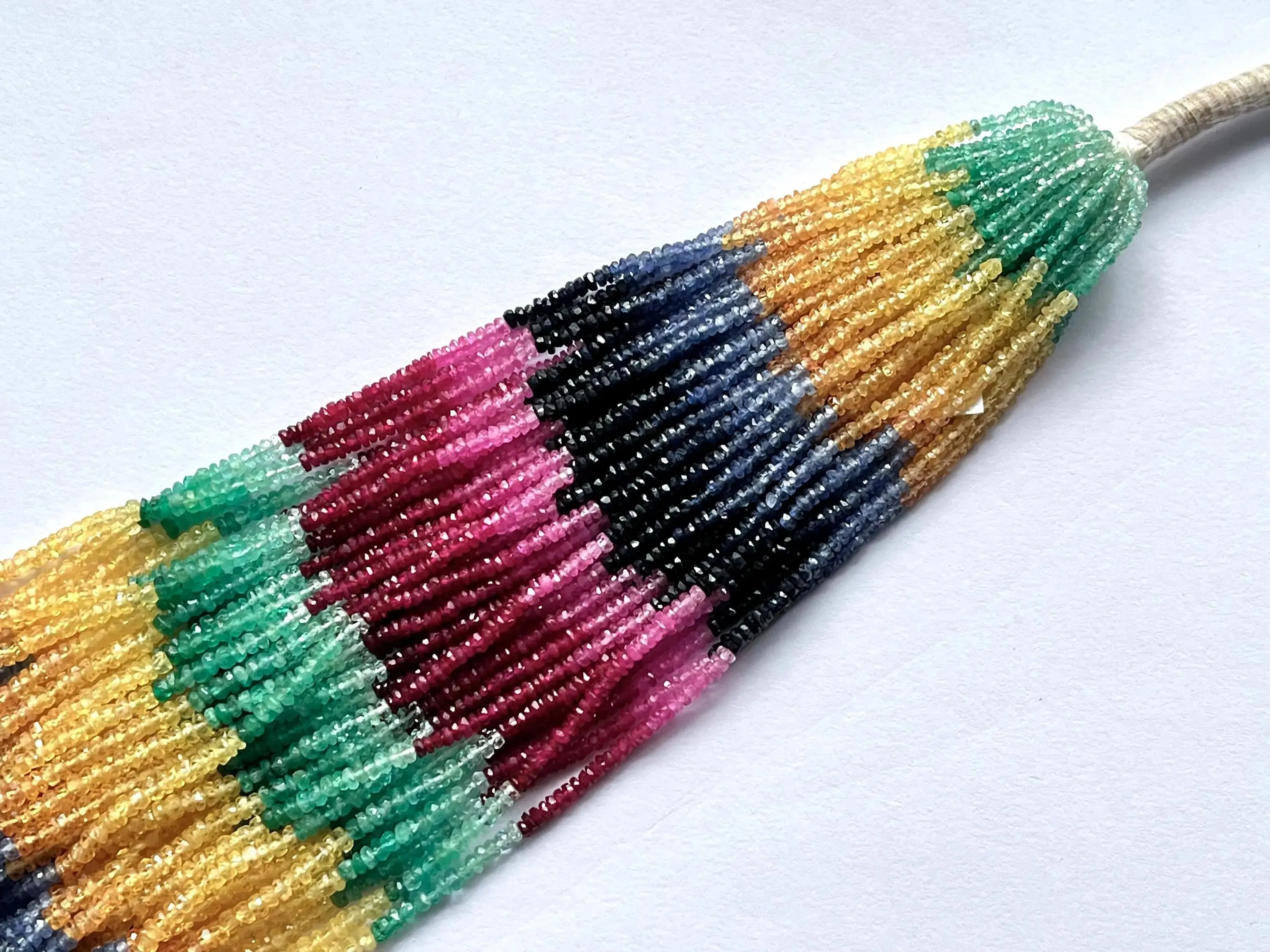 Natural Multi Precious gemstones faceted rondelle beads, Ruby Sapphire Emerald beads