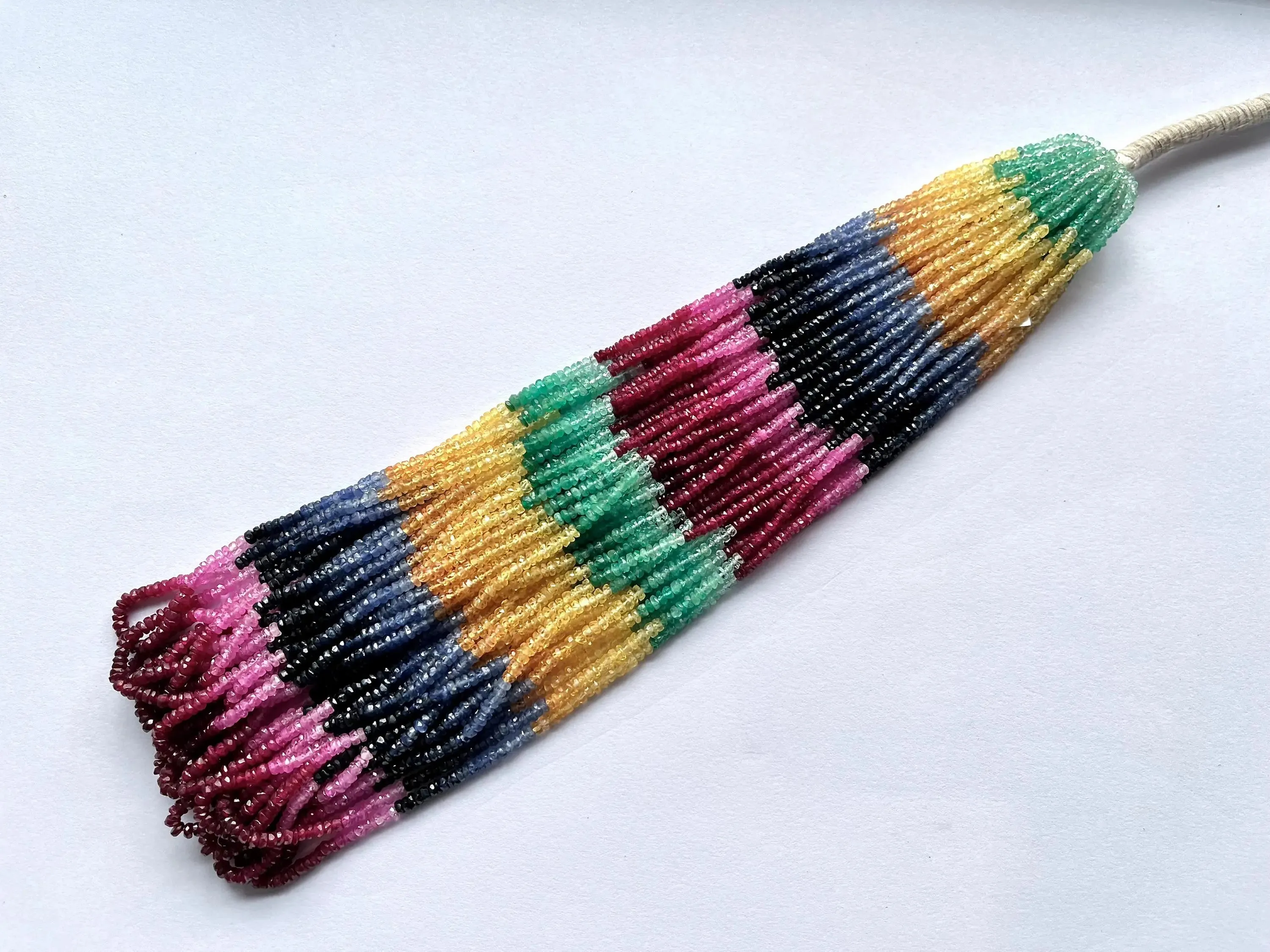 Natural Multi Precious gemstones faceted rondelle beads, Ruby Sapphire Emerald beads