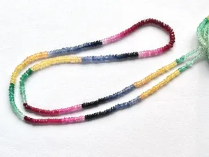 Natural Multi Precious gemstones faceted rondelle beads, Ruby Sapphire Emerald beads