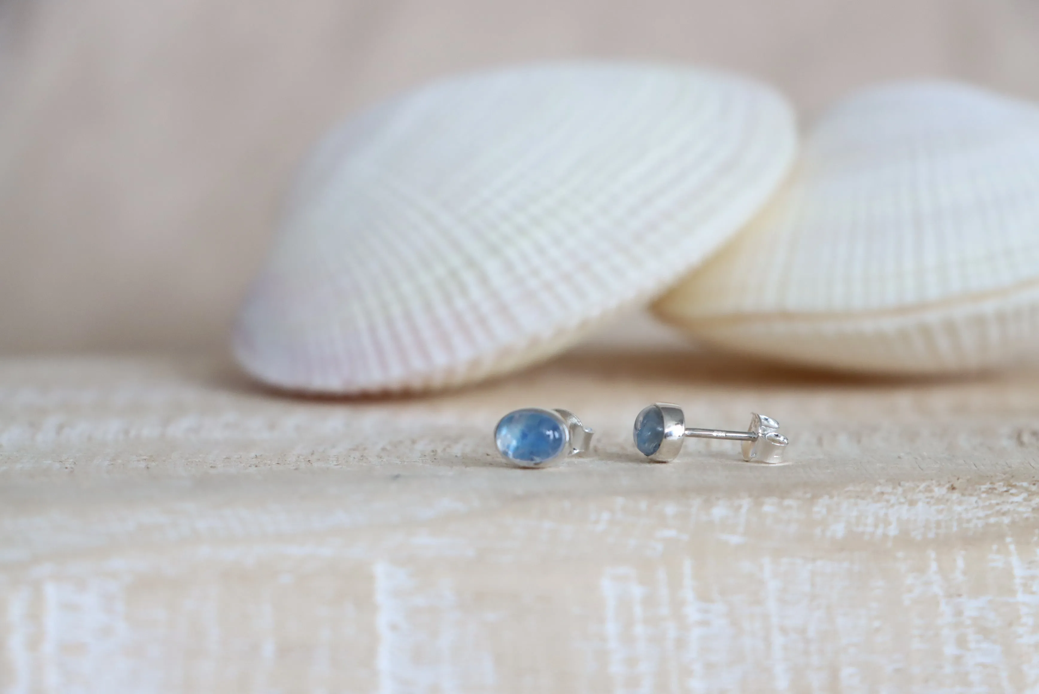 Oval Blue Moonstone Studs