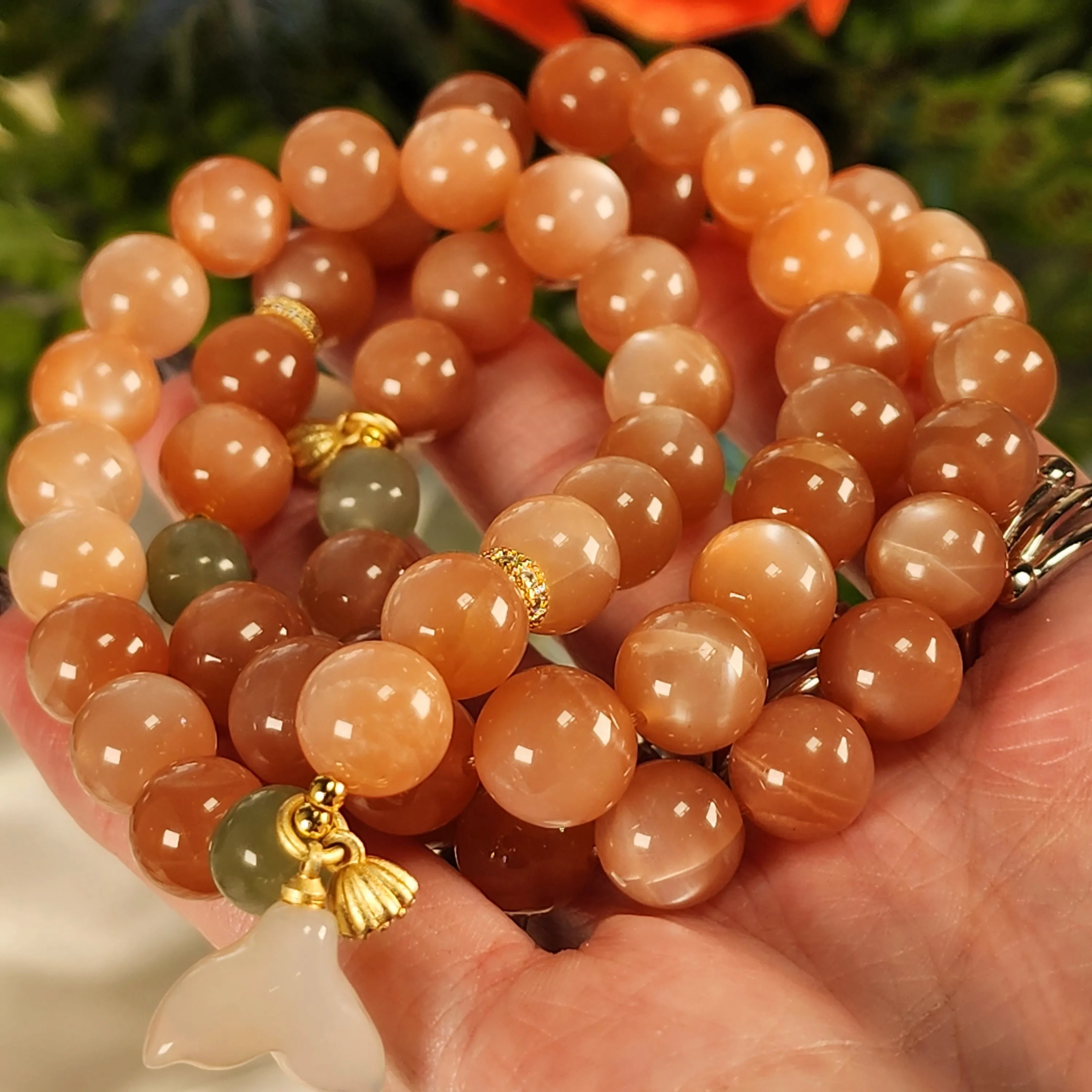 Peach Moonstone, Jade & Agate Bracelet (High Quality) for New Beginnings, Protection, Creativity & Manifestation