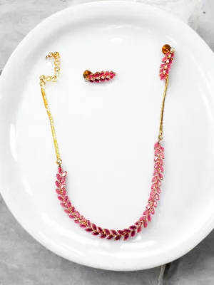 Pearlfect Pink Leaves Zircon Necklace Set