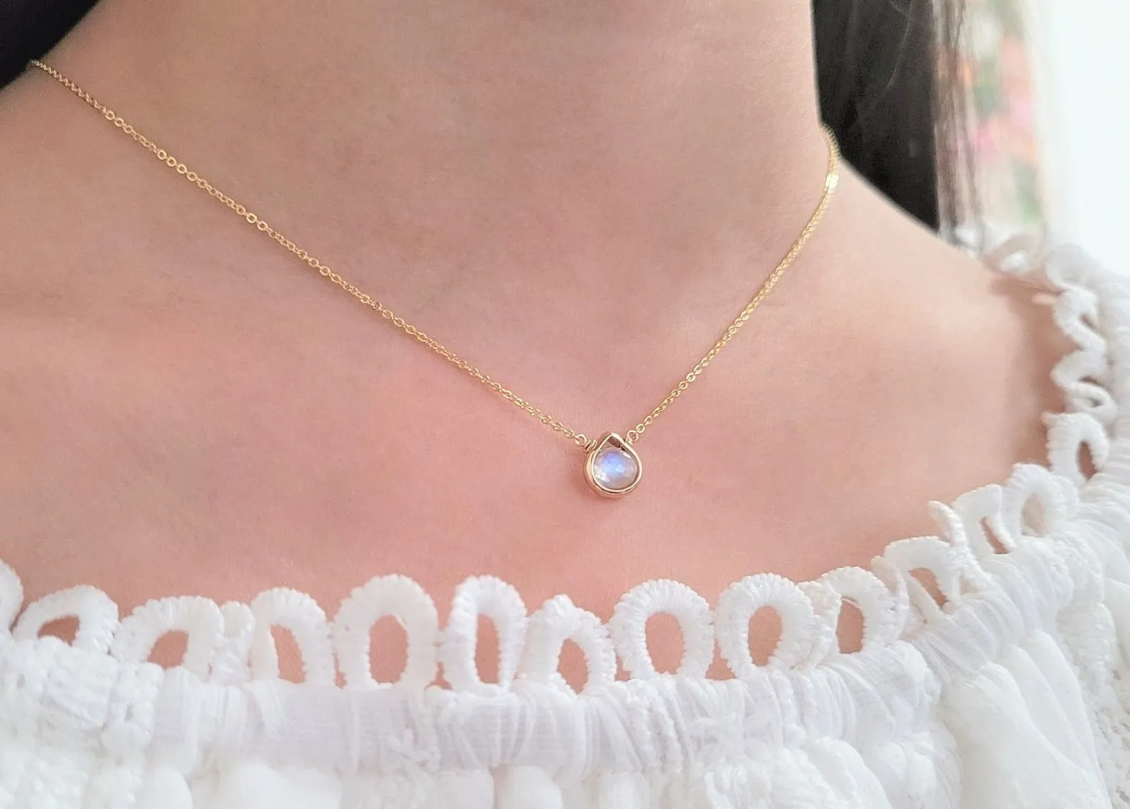Rainbow Moonstone Heart Shape Pendant Necklace