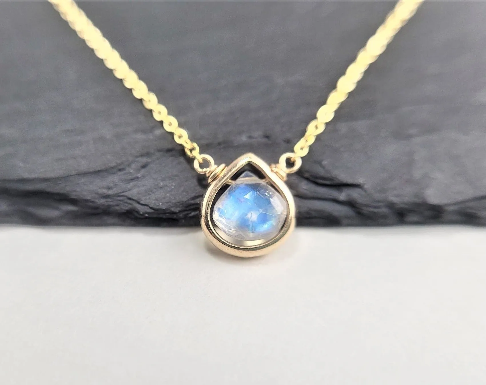 Rainbow Moonstone Heart Shape Pendant Necklace