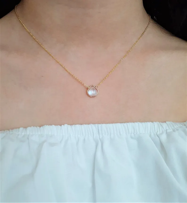 Rainbow Moonstone Heart Shape Pendant Necklace