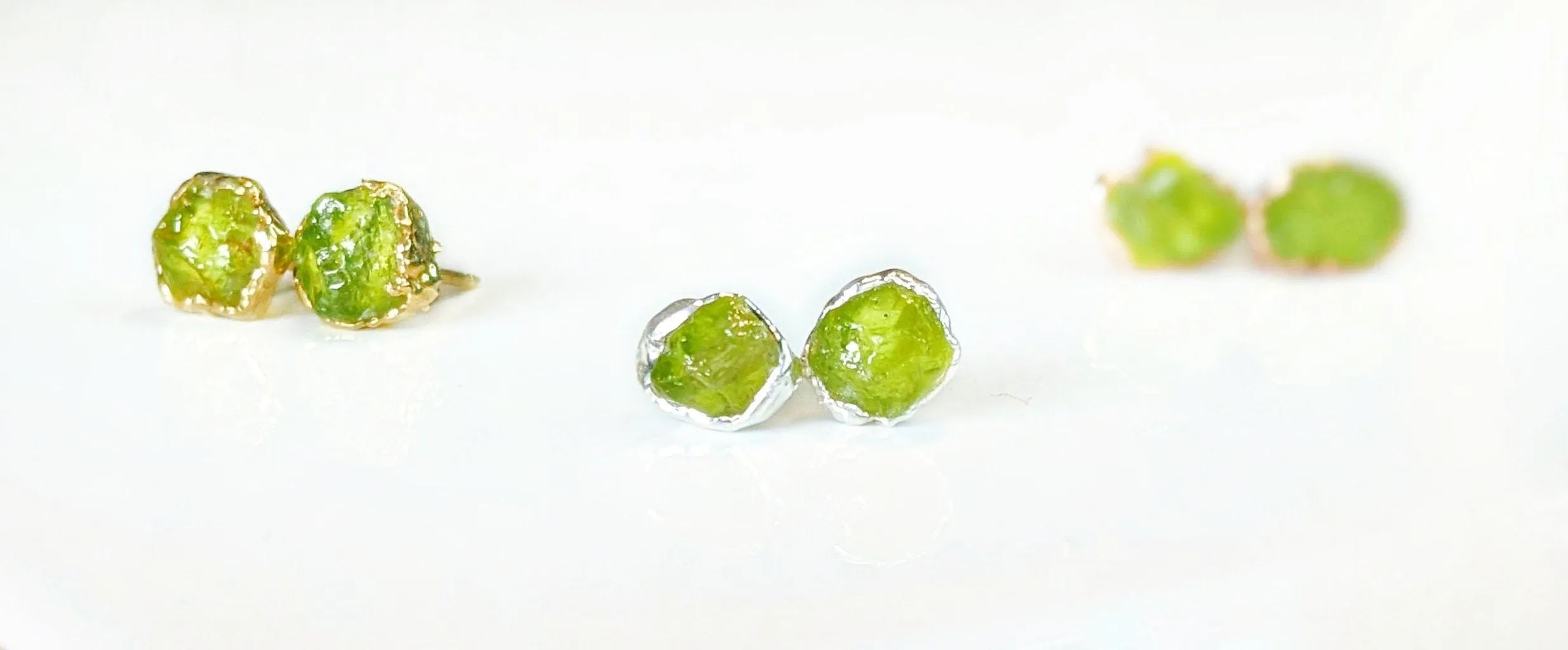 Raw Peridot stud earrings
