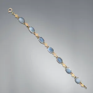 Retro 14k Gold Moonstone Flower Link Bracelet