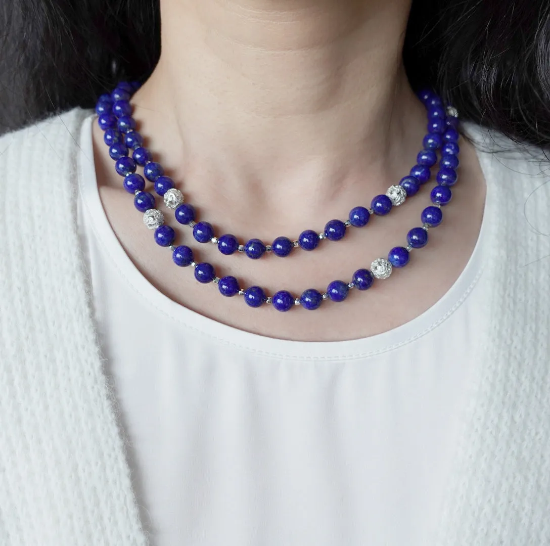 Return to Origin Beaded Lapis Necklace and Earrings Set