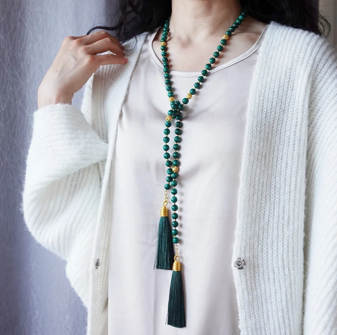 Return to Origin Beaded Malachite Necklace with Tassels