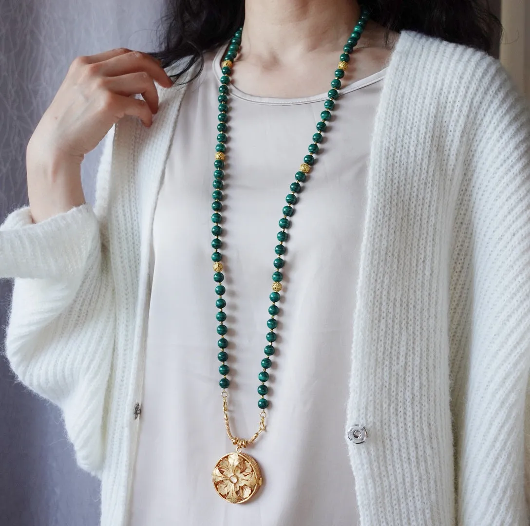 Return to Origin Beaded Malachite Necklace with Tassels