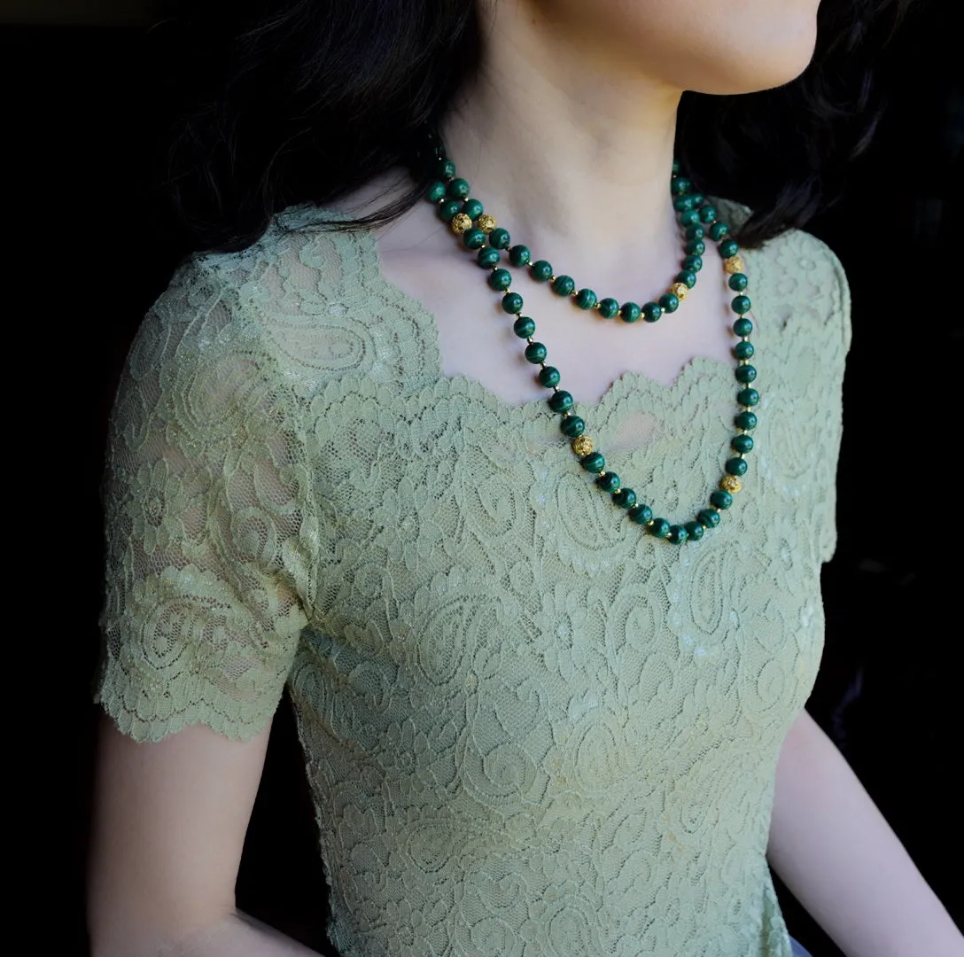 Return to Origin Beaded Malachite Necklace with Tassels