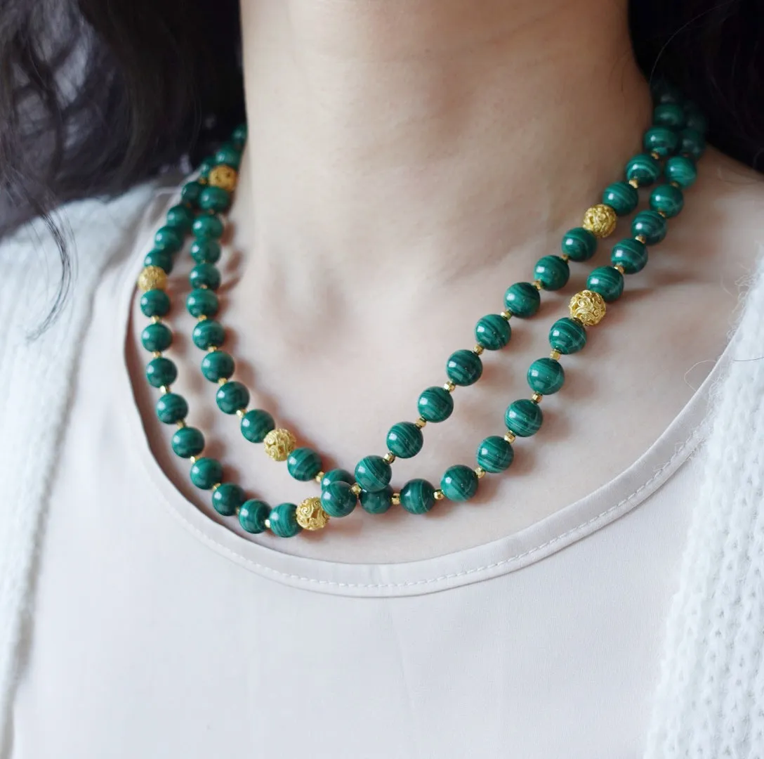 Return to Origin Beaded Malachite Necklace with Tassels