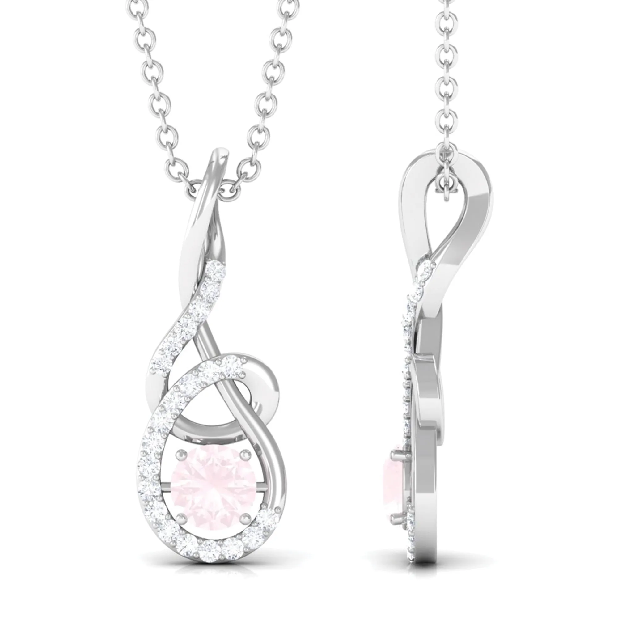 Rose Quartz Twisted Pendant with Diamond