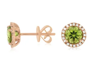 Round Peridot and Diamond Halo Earrings
