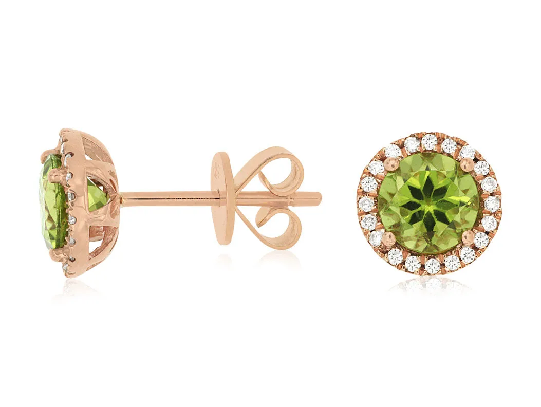 Round Peridot and Diamond Halo Earrings