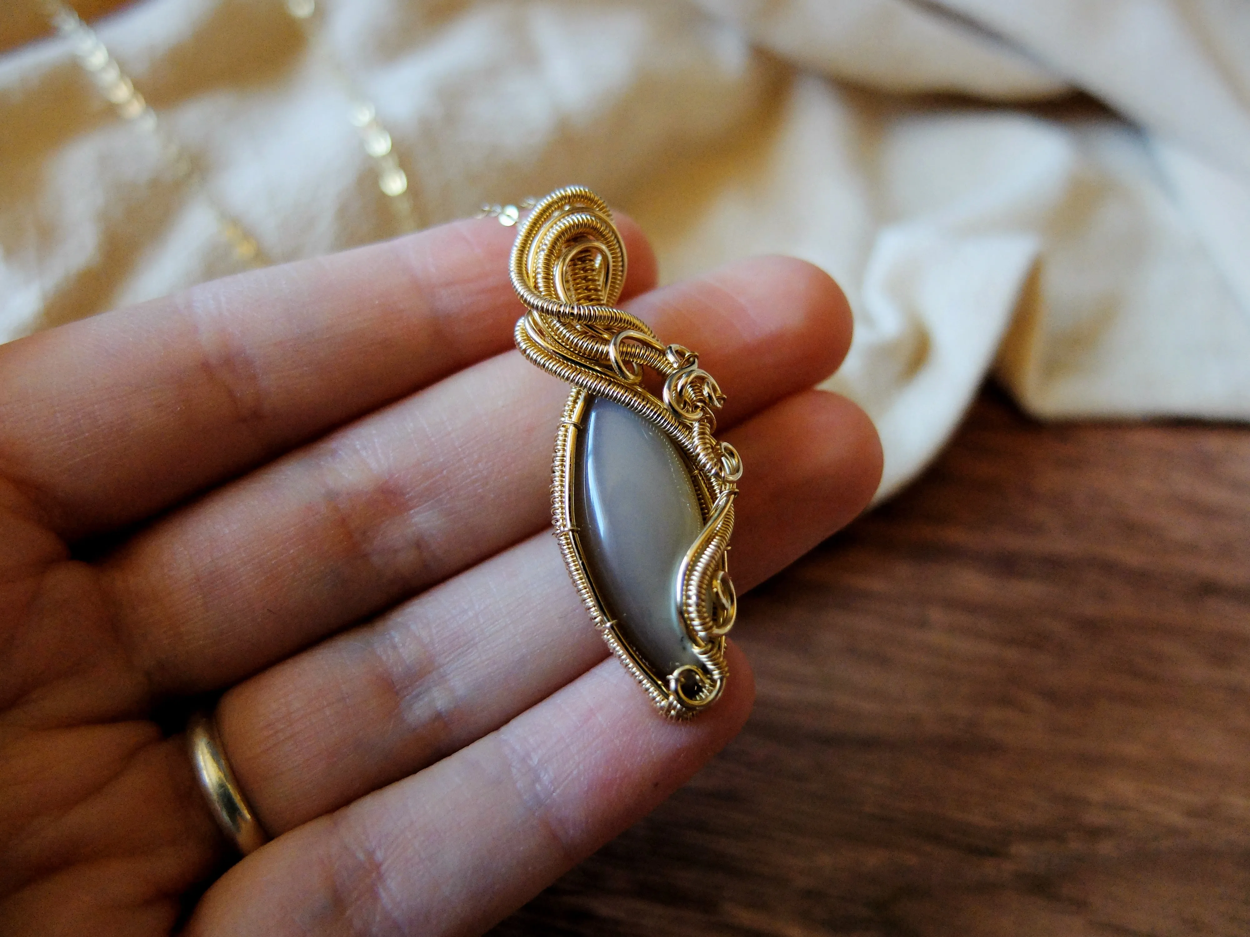 Silky Grey Moonstone Pendant in 14K Gold-Fill